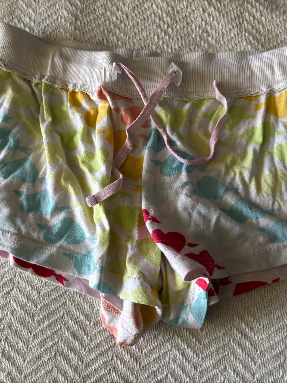 Multicolor Heart Print Sleep Shorts - Pink Drawstring